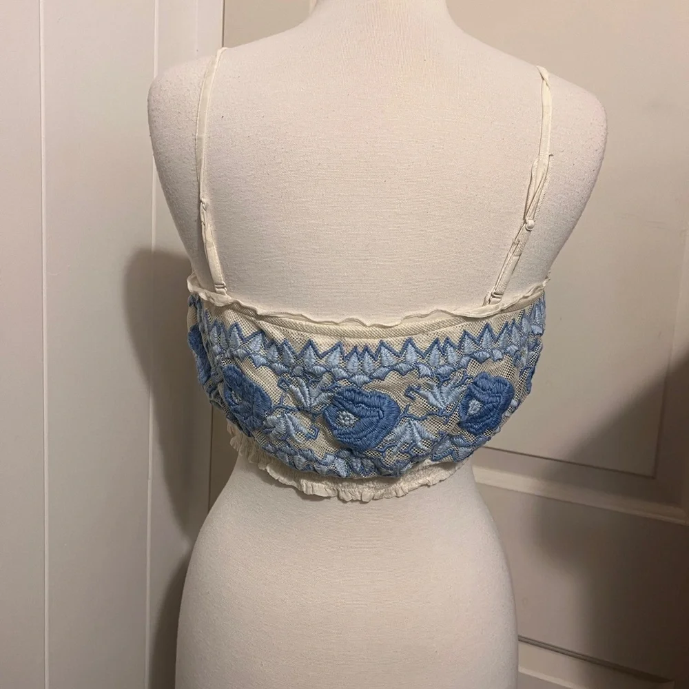 Free People Rosebud Embroidered Tank Top Blue White Coquette Fairy Festival Boho